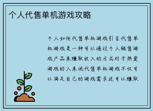 个人代售单机游戏攻略